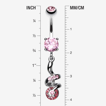 Detail View 1 of Sparkle Star Gem Swirl Belly Ring-Light Pink